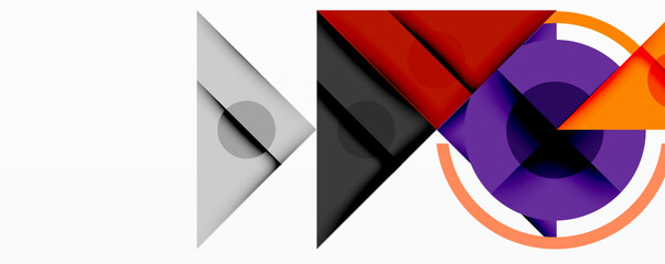 Aufkleber - Abstract geometric shapes overlap, creating dynamic composition. Colors include gray, orange, purple, black, white. Minimalist design.