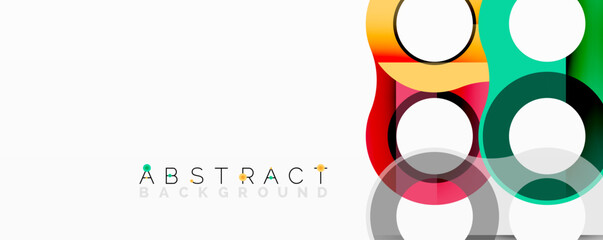 Poster - Modern abstract design features overlapping circles, squares. Bright colors create dynamic visual effect on white background.