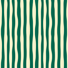 Abstract modern seamless monochrome geometric pattern of vertical green curved stripes on light background, hand drawn vector illustration, drawing, flat style