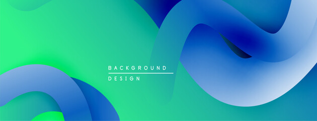 Leinwandbilder - Abstract fluid shapes, vibrant gradients. Blue, green hues blend seamlessly creating modern design. Smooth curves dominate composition.