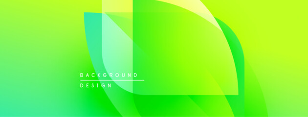 Leinwandbilder - Abstract green layers create dynamic background. Smooth gradients, modern design, vibrant colors, simple composition.