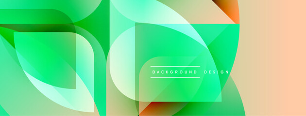 Poster - Abstract geometric shapes overlap, creating vibrant gradients. Green, orange hues dominate composition. Modern design element.