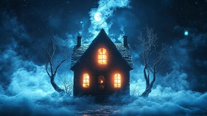 Wall Mural - enchanted house illuminated under a starry night sky