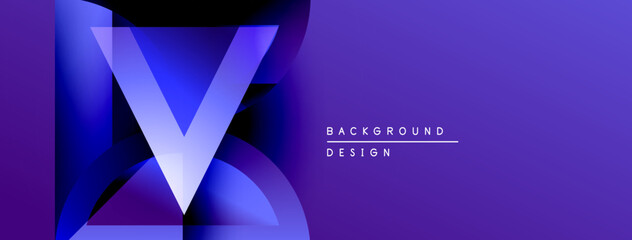 Leinwandbilder - Abstract purple design features layered shapes forming letter V. Gradient colors create dynamic visual effect. Text reads background design.