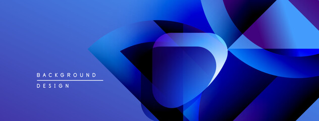 Leinwandbilder - Abstract blue design features overlapping geometric shapes. Gradient colors create dynamic visual effect. Modern background texture.