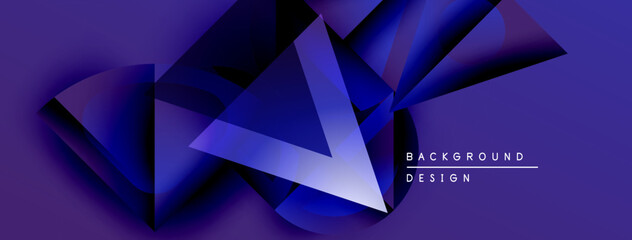 Aufkleber - Abstract geometric shapes overlap, creating dynamic purple design. Modern background features layered triangles, shadows, text.