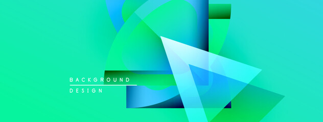 Leinwandbilder - Abstract geometric shapes overlap, creating vibrant turquoise gradients. Text reads background design. Modern, clean aesthetic.