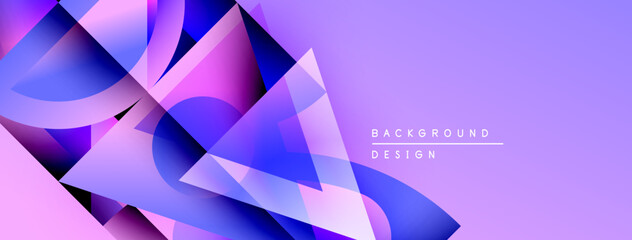 Aufkleber - Abstract geometric shapes overlap, creating vibrant purple, blue gradients. Modern design suggests digital art, background texture.