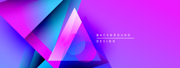 Poster - Abstract geometric shapes overlap, creating vibrant purple, blue gradients. Modern design suggests digital art, background element.