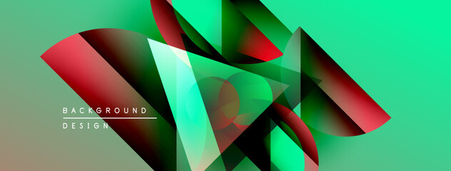 Leinwandbilder - Abstract geometric shapes blend vibrant green, red hues. Dynamic composition creates modern background design. Smooth gradients add depth.