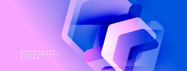 Fototapete - Abstract geometric shapes overlap, creating vibrant pinkblue gradient. Modern design suggests technology, innovation, fluidity.