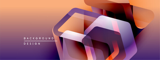 Poster - Abstract geometric shapes overlap, creating vibrant gradient background. Purple, orange hues dominate composition. Modern design element.