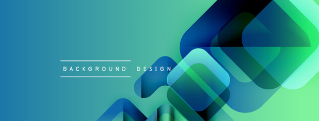 Poster - Abstract geometric shapes overlap turquoise, blue gradients. Modern design features text background, design. Clean aesthetic, vibrant colors present.