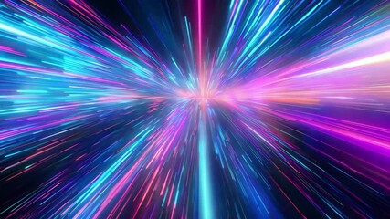 Poster - Vibrant abstract composition with blurred lines and neon lights in a dynamic burst of color creating an energetic atmosphere suitable for an art exhibit or modern gallery