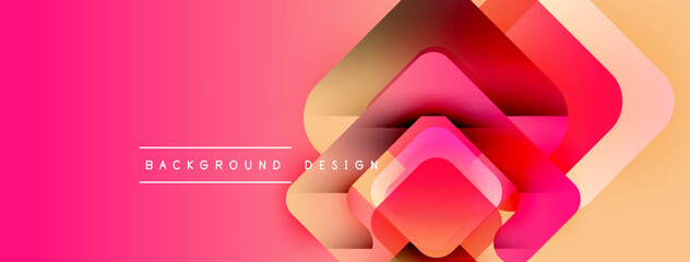 Poster - Abstract geometric shapes overlap, creating vibrant pink, orange gradient. Modern design suitable for banners, presentations.