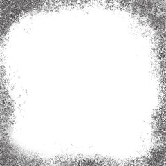 Poster - Grunge frame with grainy torn border on white background. Brushed rough textured fade. Old sandy noisy vector halftone square template. Abstract stipple dust paper