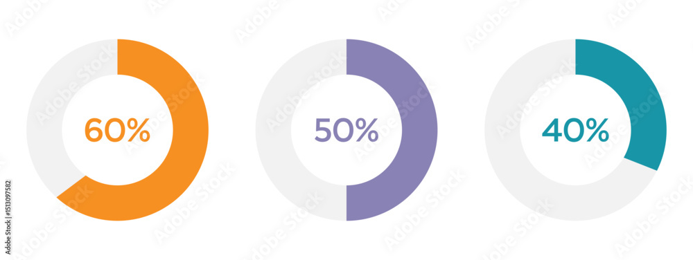 Round loading symbol with 40,50,60,percent filled bar. Progress ...