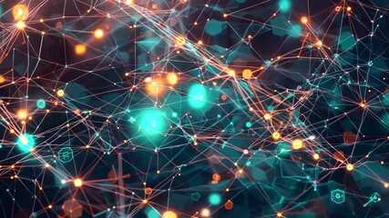 Fototapete - Abstract illustration of data flowing through a network of interconnected points and lines in a vibrant digital space, illustrating technology and connectivity in the modern world