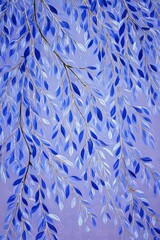 Poster - Beautiful blue and white foliage artwork featuring intricate leaf designs on a soft lilac background