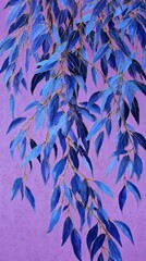 Poster - Colorful blue leaves cascade down a vibrant purple background creating an artistic and captivating visual experience