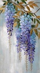 Poster - Beautiful wisteria blooms hanging gracefully against a light background in a floral arrangement