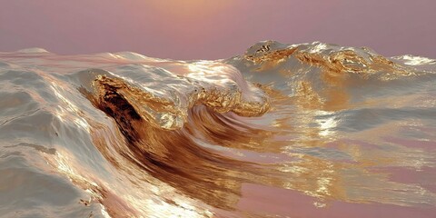 Aufkleber - Golden waves crashing under a pastel sky at sunrise create a breathtaking coastal view in a serene moment