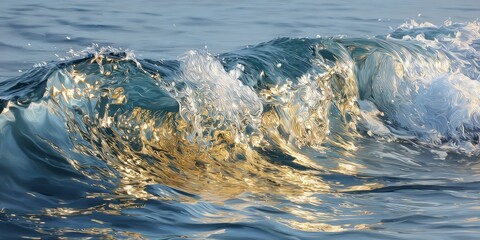 Aufkleber - Waves crash softly on the shore with golden reflections during sunset at a tranquil beach