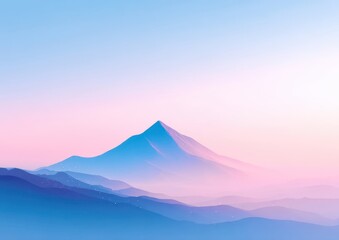 Poster - A mountain range with a pink sky in the background
