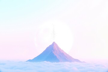 Poster - A mountain with a sun in the background