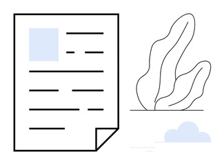 Poster - document with lines and margins beside abstract plant and cloud. ideal for business, content, minima