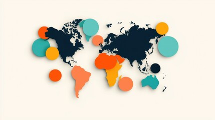 Aufkleber - A colorful, stylized world map with overlapping circles highlighting different regions on a light background.