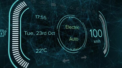Poster - Displaying dashboard UI showing 23 Oct 17:55 and 22°C, selector rotating modes as speed changes
