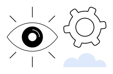 Poster - eye radiating focus, gear signifying processes, and cloud as digital storage. ideal for vision, tech