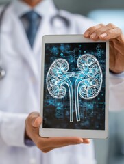 Aufkleber - Medical Professional Presents Kidney Diagram on Tablet During Consultation in a Clinical Setting