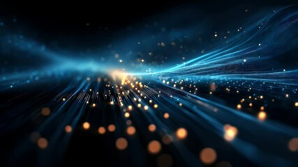 Wall Mural - abstract blue and gold light streaks create a dynamic digital wave in a dark background, evoking ene