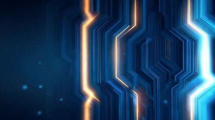 Wall Mural - abstract digital circuit design featuring glowing lines in blue and orange against a dark background