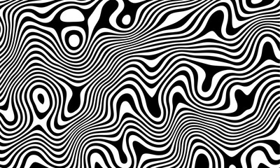 Fototapete - Monochrome abstract psychodelic wave. Overlay lines background