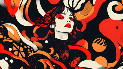 Fototapete - Vibrant Surreal Abstract Art with Swirling Shapes and Contrasting Colors