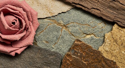 Poster - A rose is placed on top of a rock, with a few other rocks