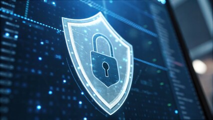 Poster - Glowing Digital Shield Icon on Screen Representing Security Concept