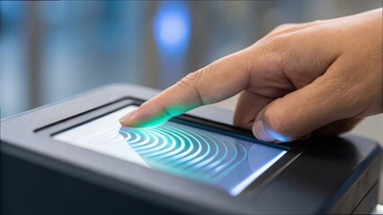 Poster - Hand using a biometric scanner for digital fingerprint identification