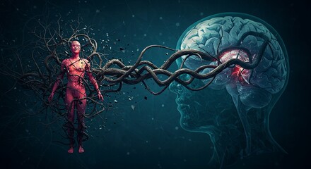 Poster - A man's body is being destroyed by a brain