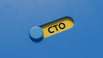 Poster - word cto with slide switch.close up of slide switch,Business Concept.3D rendering on blue background.