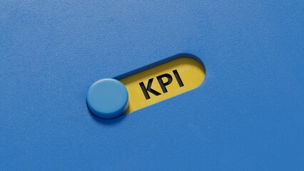 Poster - slide switch with KPI text. Financial, marketing.close up of slide switch,Business Concept.3D rendering on blue background.