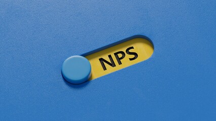 Poster - word nps with slide switch.close up of slide switch,Business Concept.3D rendering on blue background.