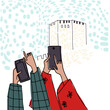 © Natalia - Couple walking, sightseeing in Turkey, children's style, hand drawn, line drawing, texture. Card. Vector illustration.