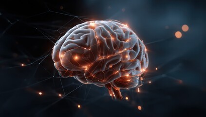 Poster - A glowing brain with vibrant lights, representing intelligence, thought processes, and knowledge.