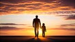 © Sajjad - Father and child silhouette at sunset, enjoying a peaceful evening walk together