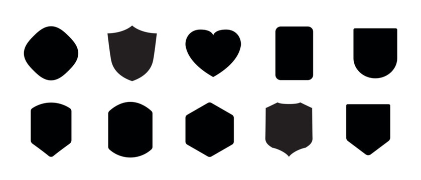 Shield icon. Heraldic shield set. Black knight award contours and linear signs. Protect shapes silhouette. Vector illustration