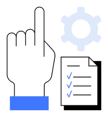 Poster - hand pointing upward, gear icon, and checklist with checkmarks symbolize task organization, priority